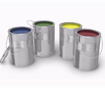 Open cans of paint of different colors. Vector illustration.